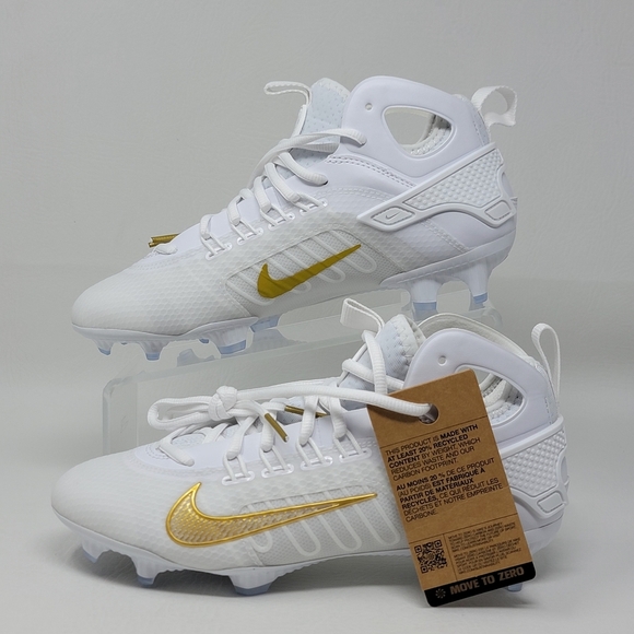Nike Huarache 7 Elite Mid Lax White-Met Vivid Gold Lacrosse Men Sz 7 FD0088-100 main image 3